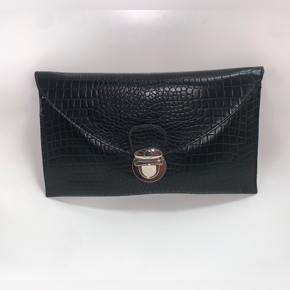 Vegan Leather Black Snake Print Shoulder/Clutch Bag - Picture 1 of 4